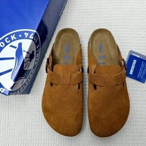 Women's Mink Suede Birkenstock Boston Shoes - Narrow Fit